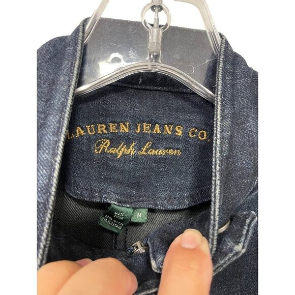 Lauren Jeans Co by Ralph Lauren Ladies Zip-up Dark Blue Jean Jacket Size Medium - Picture 4 of 6